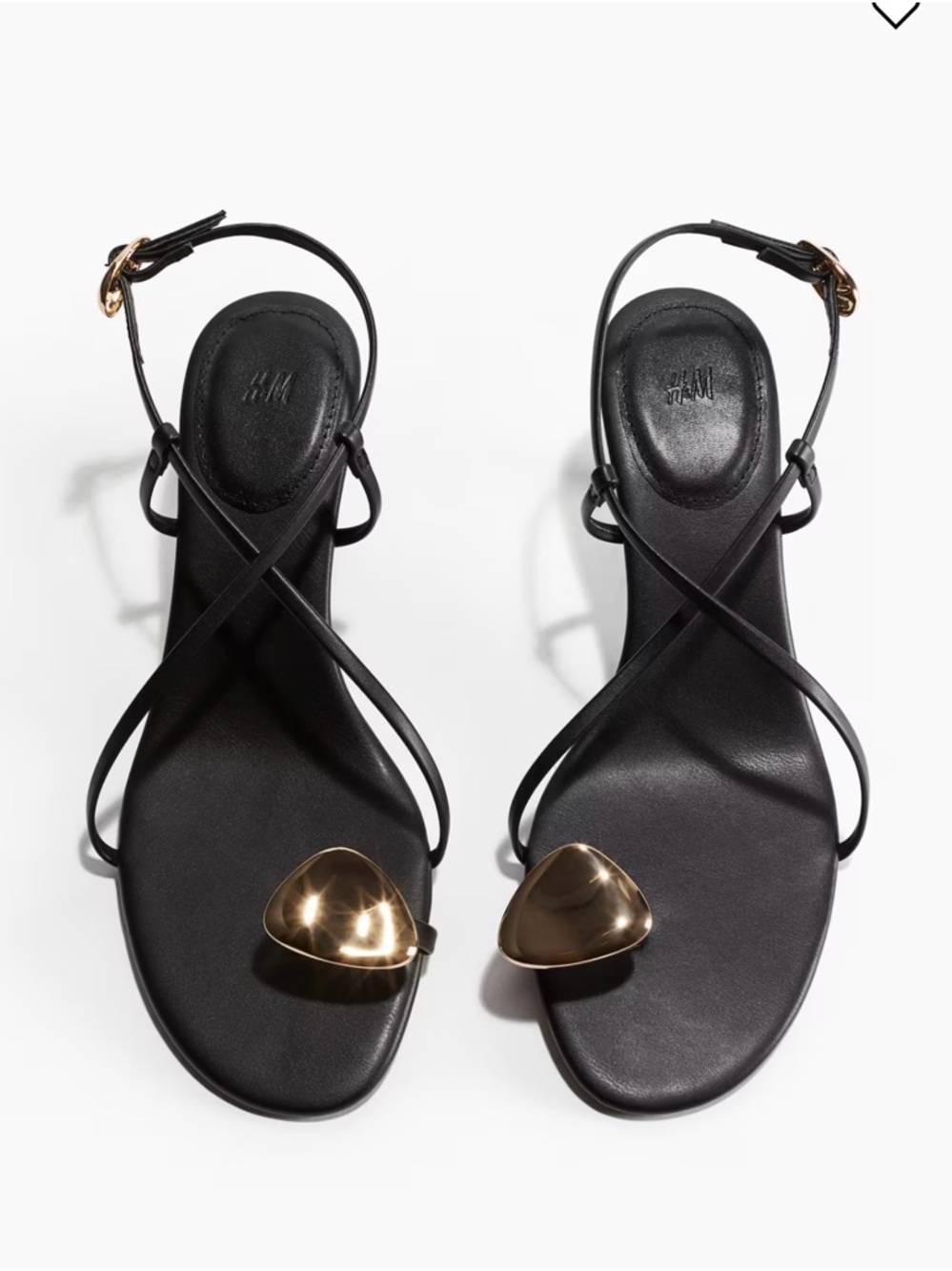 H&M Black Strappy Sandals with Gold Toe Detail